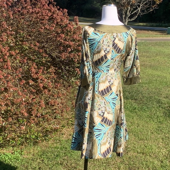 Silk Baby Doll Dress, Banana Republic, 4, Flowy, Aqua, Moss, Pockets - Picture 2 of 8